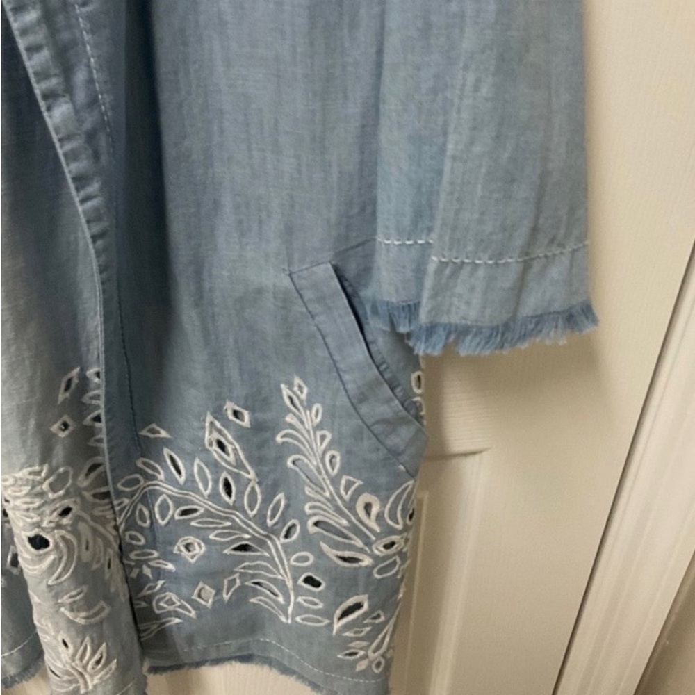 Chico's Sky Blue Chambray Eyelet Front Jacket - Picture 5 of 7